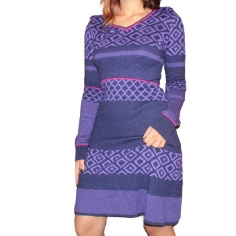 Krimson Klover Womens Kamala Sweater Dress V Neck Merino Wool Blend Indigo XS